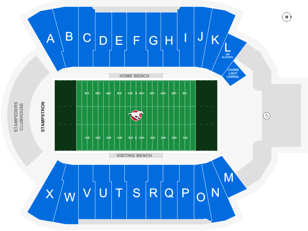 Venue seating chart for Calgary Stampeders for reference only